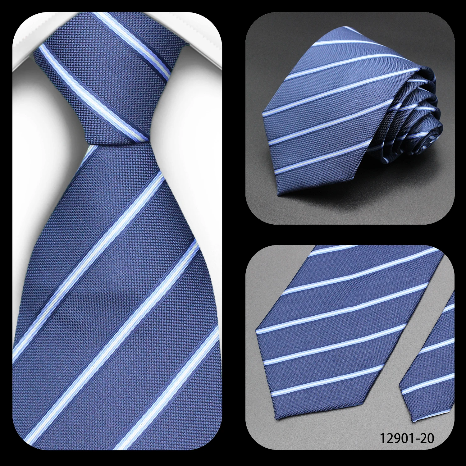 NEUE 8cm Krawatte für Herren Luxuriöse Gestreifte Blau-Marine Business-Krawatte Anzug-Krawatte Hochzeit Party Krawatte Herren Geschenk – Detail 6