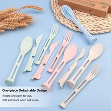 3pcs/set 3 in 1 Travel Portable Cutlery Set Japan Style Wheat Straw Knife Fork Spoon Student Dinnerware Sets Kitchen Tableware