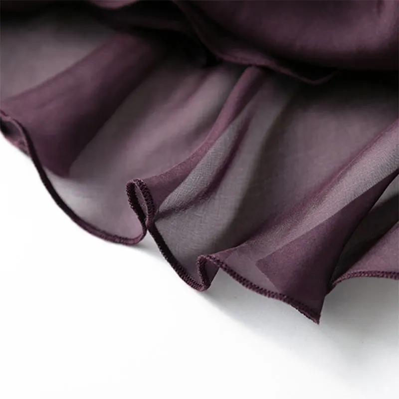 Women Silk Skirt 100% Mulberry Silk Purple With Double Lining Summer Beach Elastic Waist Vacation Skirts Office Lady Party MM795 4