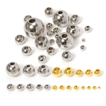 100pcs 3/4/5/6/8/10mm 실버 스테인레스 스틸 스페이서 비즈 느슨한 공 큰 구멍 1.2-5mm 매력 팔찌 쥬얼리 만들기