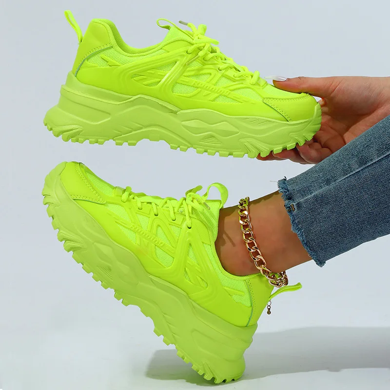 Casual Shoes Colorful Sole Sneakers Fluorescent Green Platform