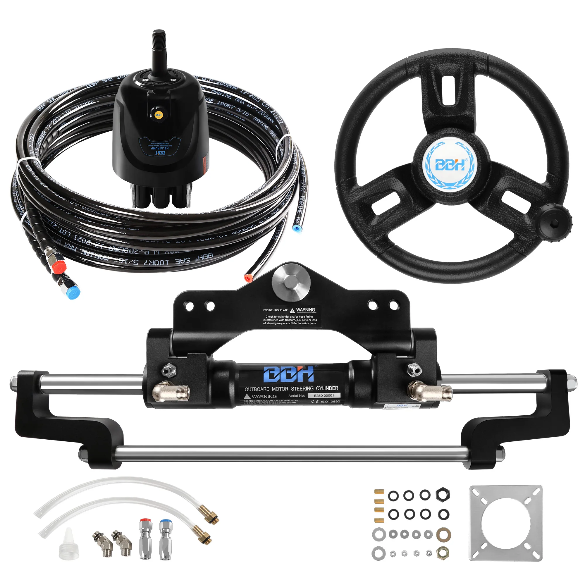Up to 200hp Universal Hydraulic Steering System For Boat Outboard Balanced Cylinder Helm Kit