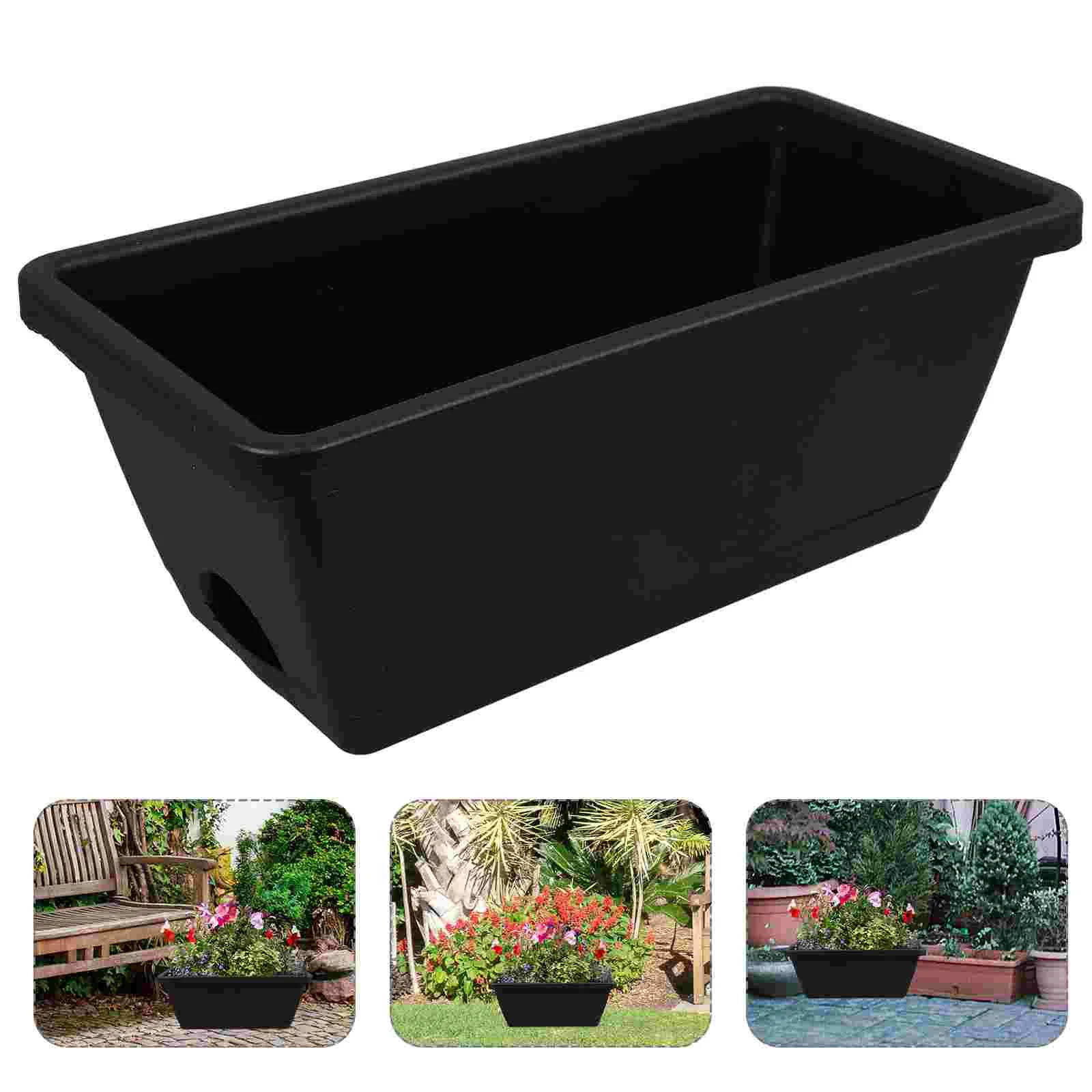 

2Pack Window Box Planter 14Inch Rectangular Flower Boxes Drainage Holes Trays Plastic Indoor Outdoor Plant Box Deck
