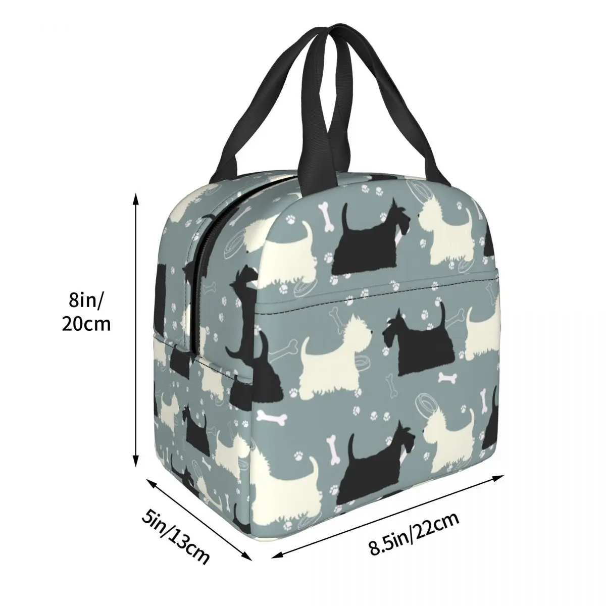 Scottie And Westie West Highland Terrier Lunch Bags Portable Insulated Canvas Cooler Dog Thermal Picnic Lunch Box for Women Girl