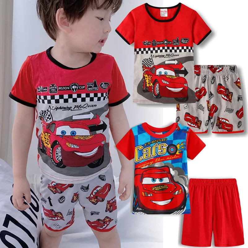 Neue Anime Disney Autos Shorts T-Shirt setzt Cartoon Kinder Blitz McQueen Pyjamas Sommer Coolness Baumwolle Home Kleidung