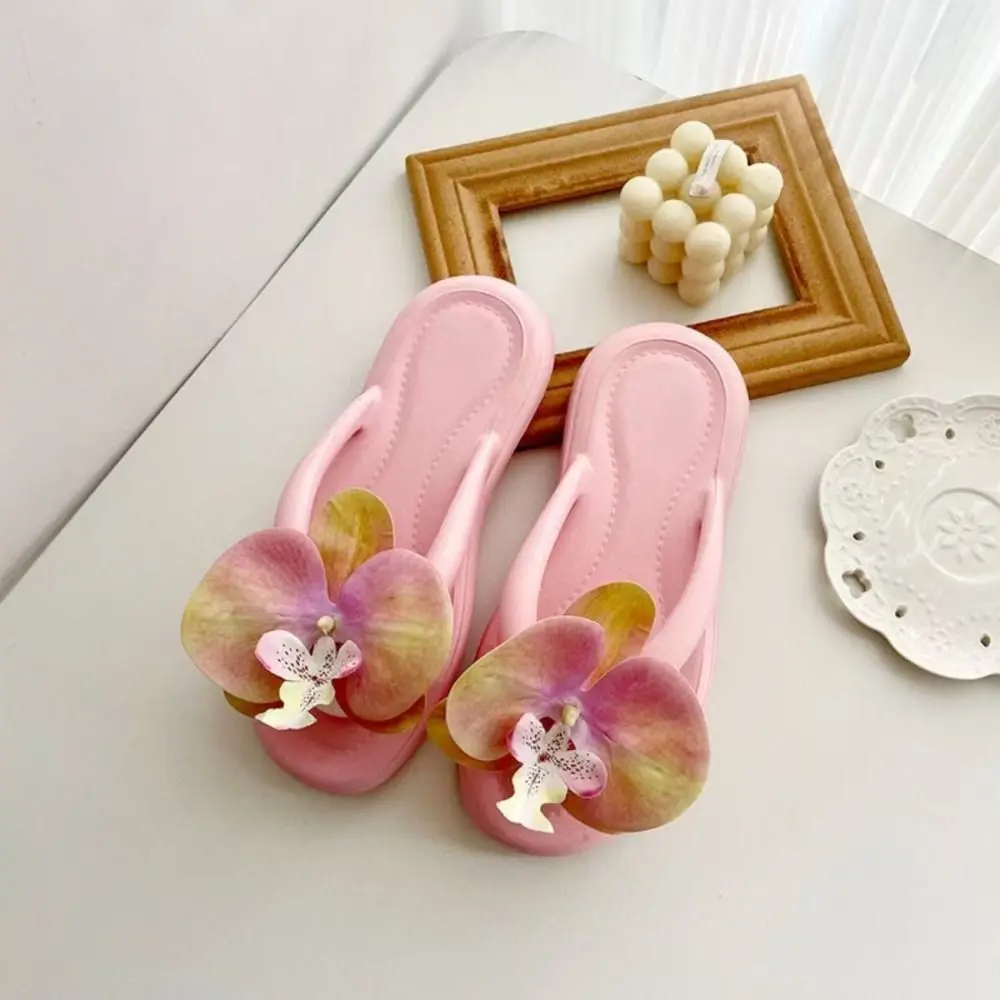 Cute Summer Butterfly Orchid Slipper Beach Elegant Flower Flip Flops Non-Slip Out Wear Women's Sandals Outdoor