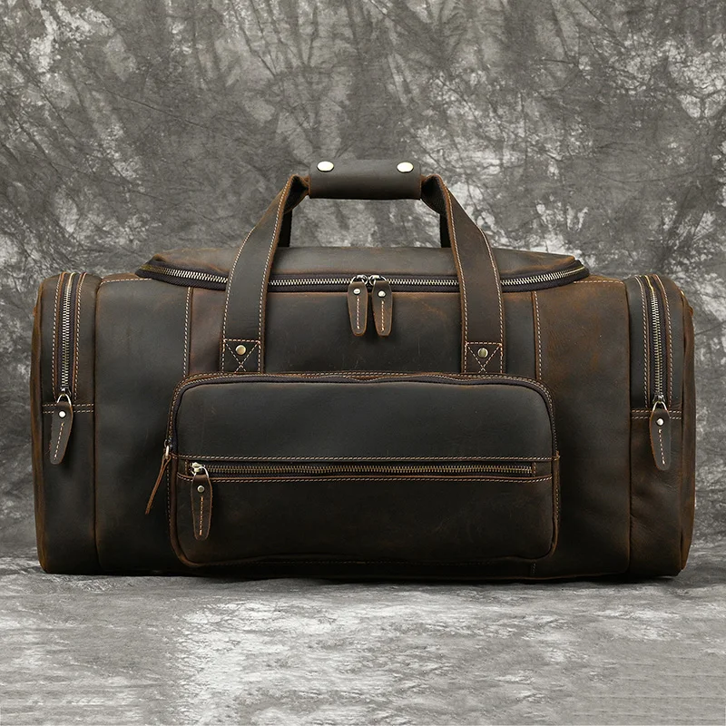 Big Capacity Leather Baggage Bag For Men Male Travel Bag Duffle Bags Weekender Bags On Luggage Over Night Handbags For Man