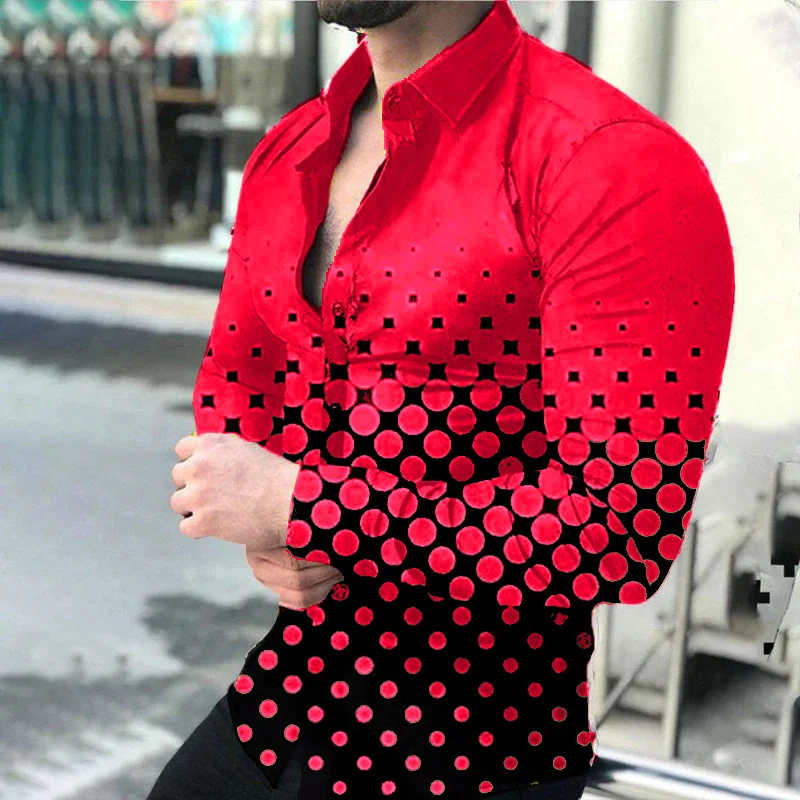 thumbnail image 1 of Camisa informal de manga larga para hombre, de primavera 2024, con estampado digital 3D de lunares y solapa de un solo pecho, camisa de fiesta 5XL, 14 colores, 1 of 5