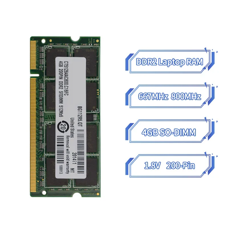 DDR2 4GB 800MHz 667MHz DDR2 SODIMM RAM PC2-5300 PC2-6400