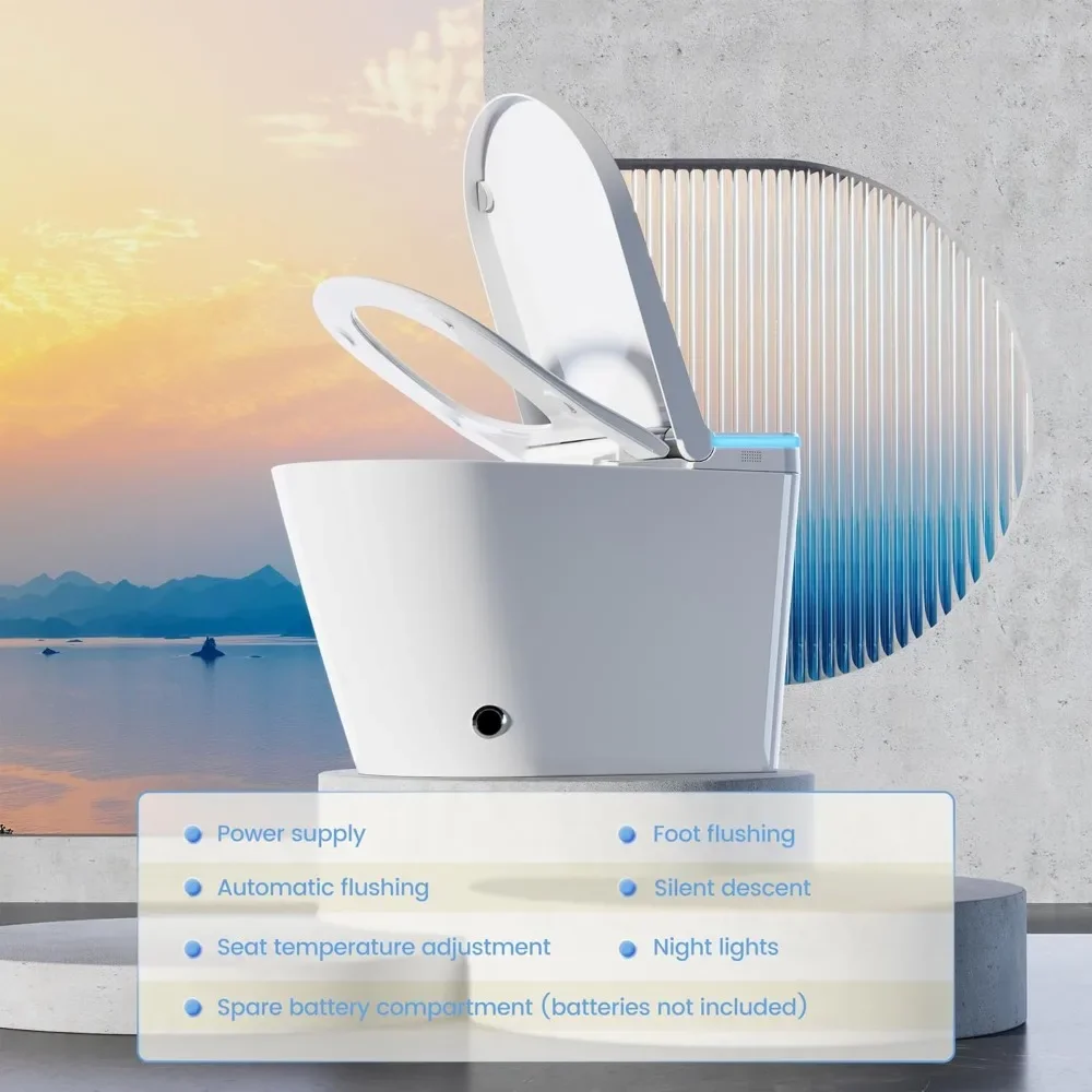 Smart Toilet, Modern Automatic Flush, Foot Sensor Flush, Heated Seat, Toilet in LED Luminous Bowl, Tankless Toilet 6