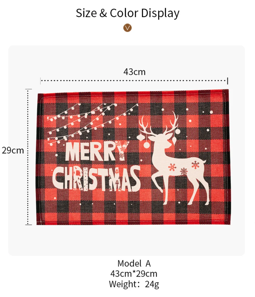 Merry Christmas Placemat Plaid Printed Decorations Tableware Pad Table Mat Napkins Xmas Tablecloth Dining Table Home Decor