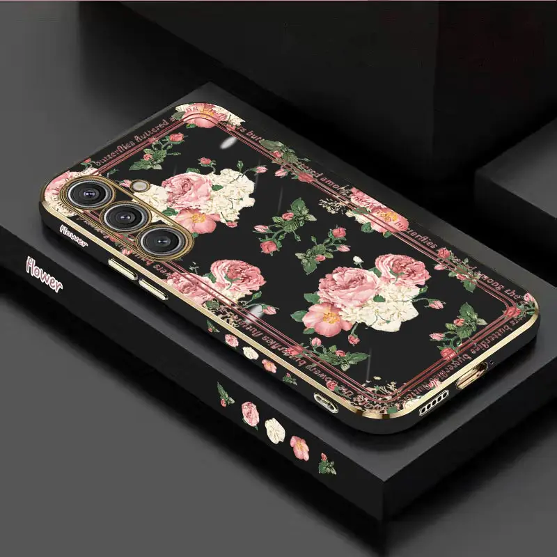 Pink Rose Luxury Plating Phone Case Cover