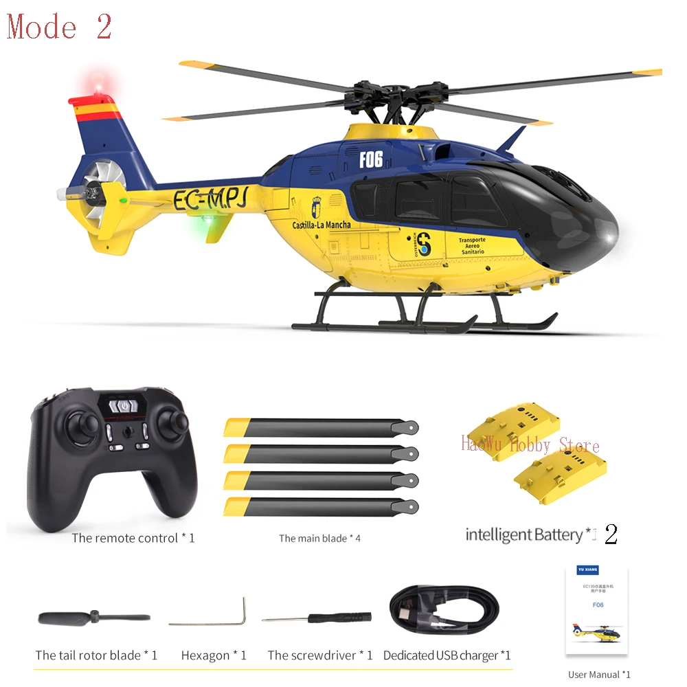 

YXZNRC F06 EC135 2,4G 6CH прямой привод двойной бесщеточный один ключ 3D рулон Flybarless масштаб 1:36 Радиоуправляемый вертолет RTF