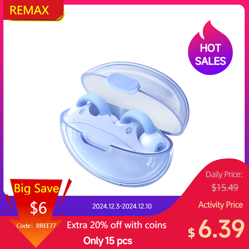 REMAX Crystal Clear Clip-on Bluetooth Earphones Transparent Non-In-Ear Sports Wireless Stereo Headset Large-capacity Battery