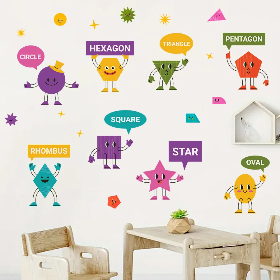 Cartoon Geometric Figure Wall Stickers - Self-Adhesive Anime Decals for Kids' Room, Bedroom & Nursery in Ins Style