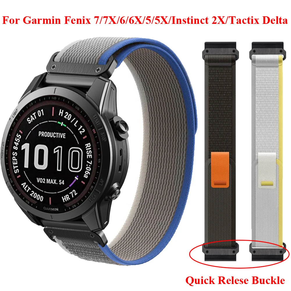 22 26Mm Sport Nylon Loop Strap Per Garmin Fenix 7X 6 6X 5 5X Instinct 2X Tactix 7 Pro/Delta/Bravo Bracciale Accessori Per Cinturini