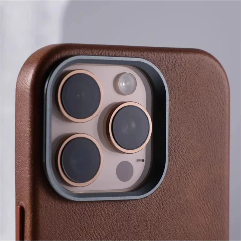Luxury Retro Leather Magnetic Phone Case with Alloy Lens and Wireless Charging Cover