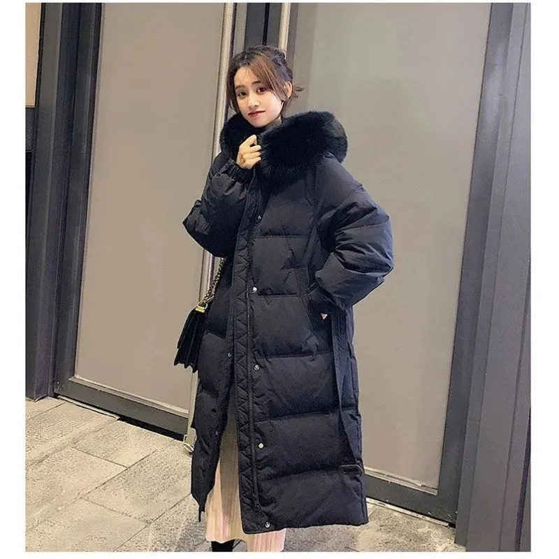 2023 New Women Down Jacket Winter Coat Female Mid Length Version Parkas Loose Thick Warm Outwear Hooded Real Fur Collar Overcoat