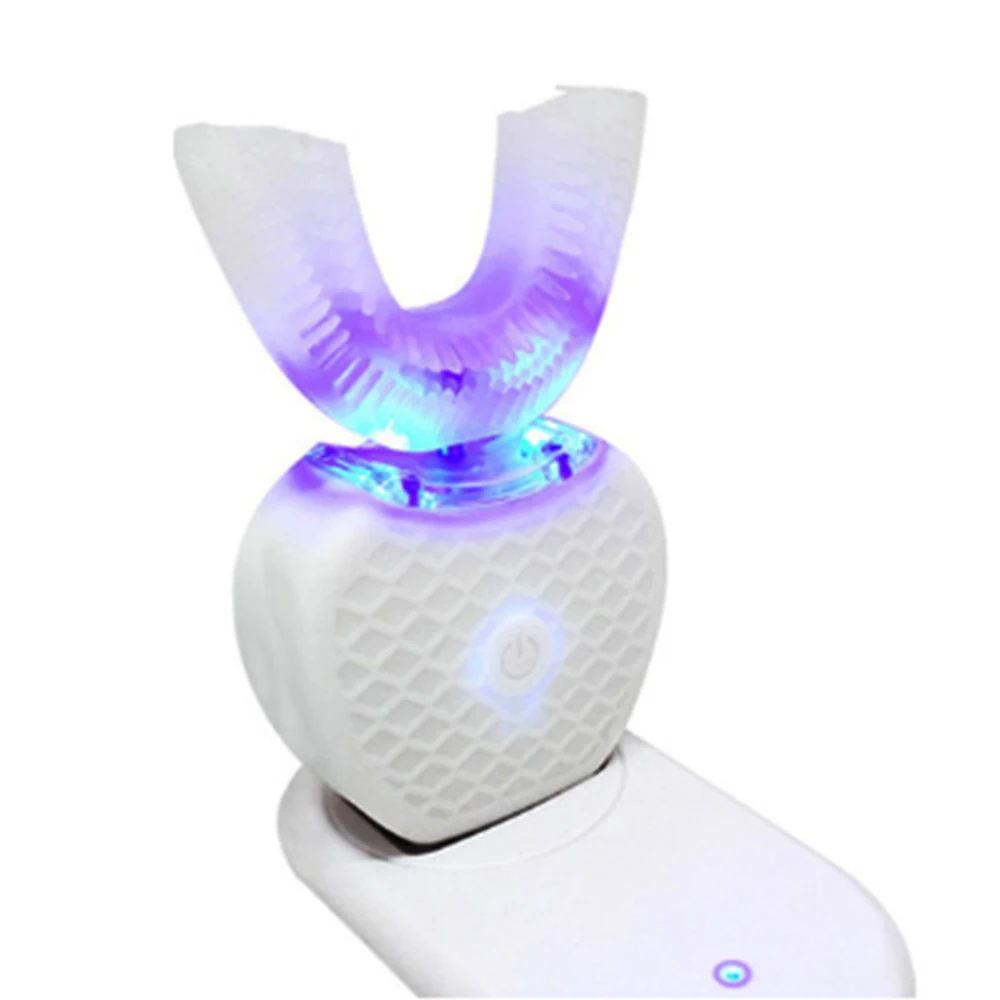 Cepillo de dientes eléctrico sónico automático Azdent 360 grados, tipo U, 4 modos, carga USB, blanqueamiento dental, luz azul