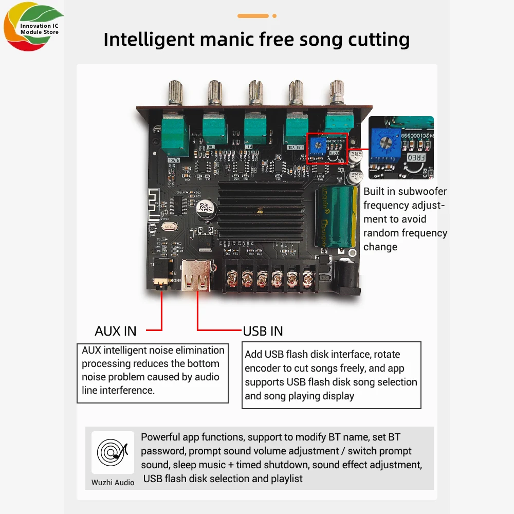 ZK-MT21S 2.1 채널 블루투스 오디오 파워 앰프 보드 모듈 (중저음 서브우퍼, 지능형 노래 절단 기능 포함)
