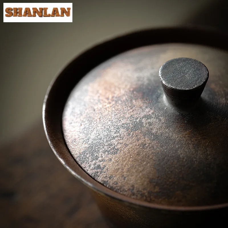 110ml Burning Silver Foil Kiln Change Gaiwan Handmade Coarse Pottery Tea Tureen Household Tea Making Cover Bowl Teaware Gift