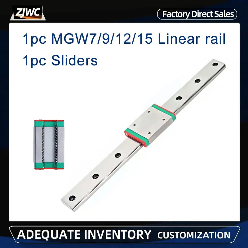 Guia de Trilho Linear Miniatura para Impressora 3d Mgw7 Mgw9 Mgw12 Mgw15 L100 200 mm 250 mm 300 mm 400 mm 500 mm Mgw7h Mgw9c Mgw15c Mgw12c 1pc