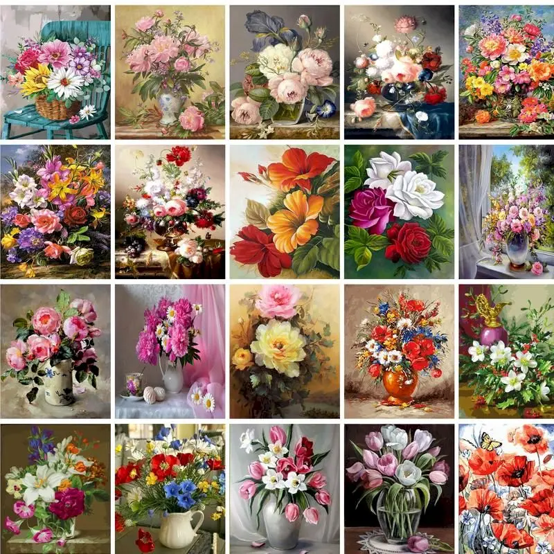 GATYZTORYAcrylicPaintingByNumbersCanvasFlowersDiyFramePaintBy