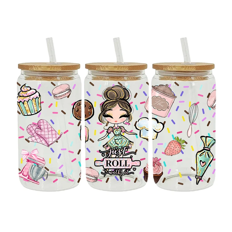 Dtf transfer sticker UV DTF transfer sticker christmas cake drink for 16oz Libbey glasses wraps bottles cup can DIY waterproof decals
