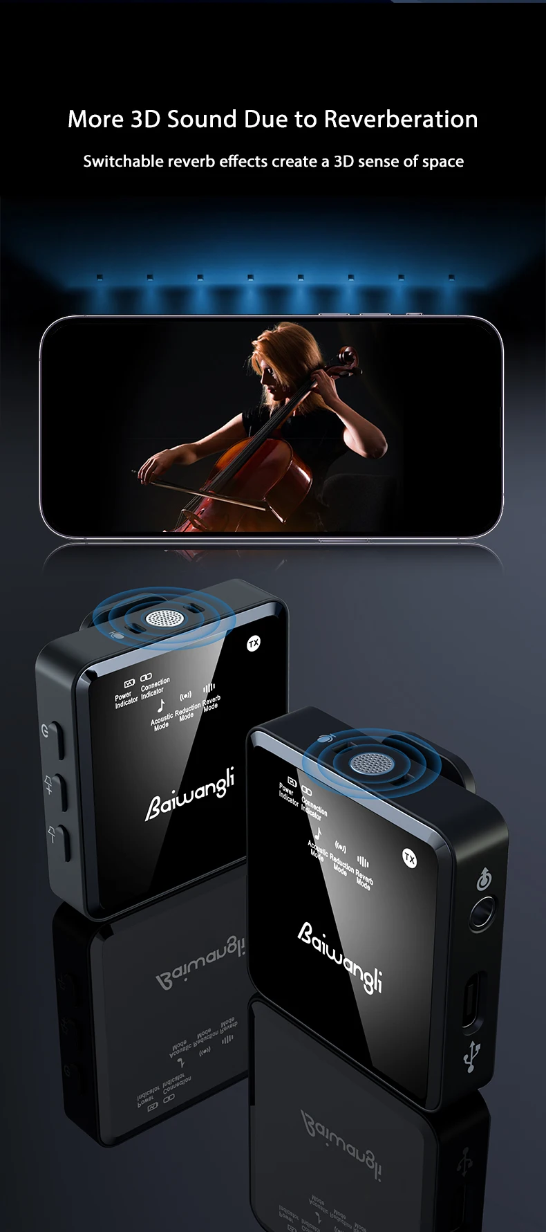 Baiwangli SX39 Dual Wireless Microphone description image 5