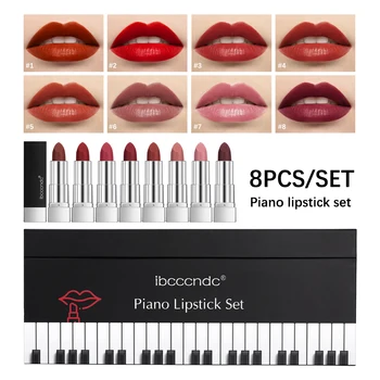 8Pcs/Set Velvet Matte Lipstick Set Long Lasting Waterproof Creative Piano Box Design Nude Red Batom Makeup Cosmetic Gifts 1