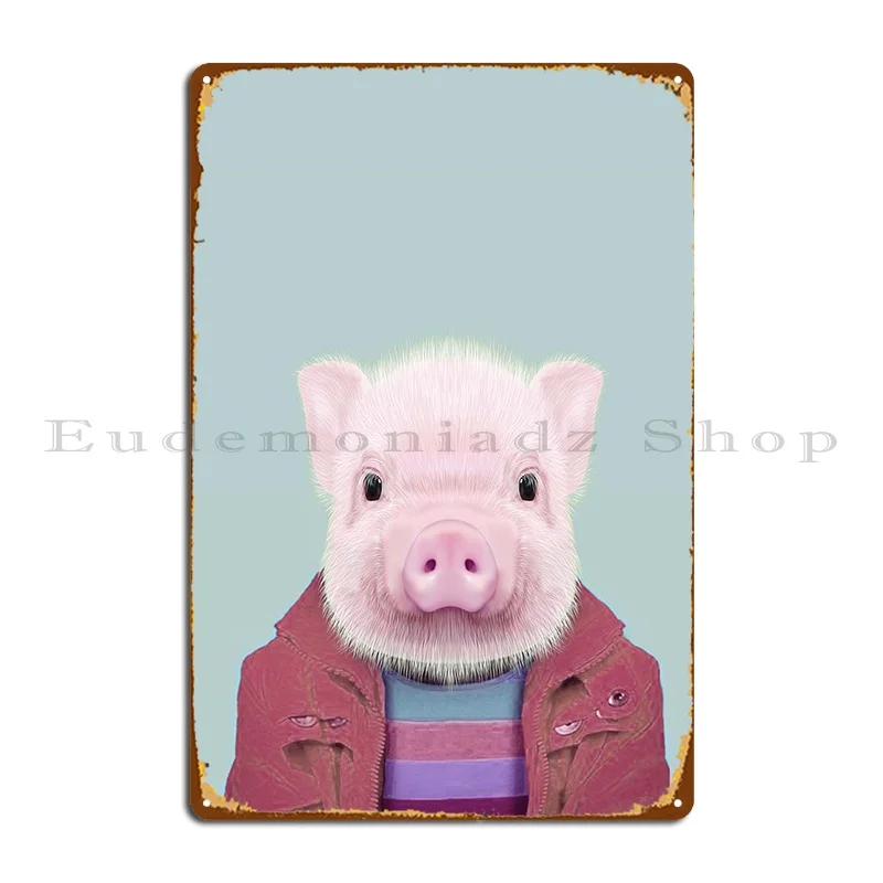

Детский портрет свиньи, металлический плакат с зубчатым наконечником, украшение для гаража, изготовление на заказ, для гостиной, жестяной плакат