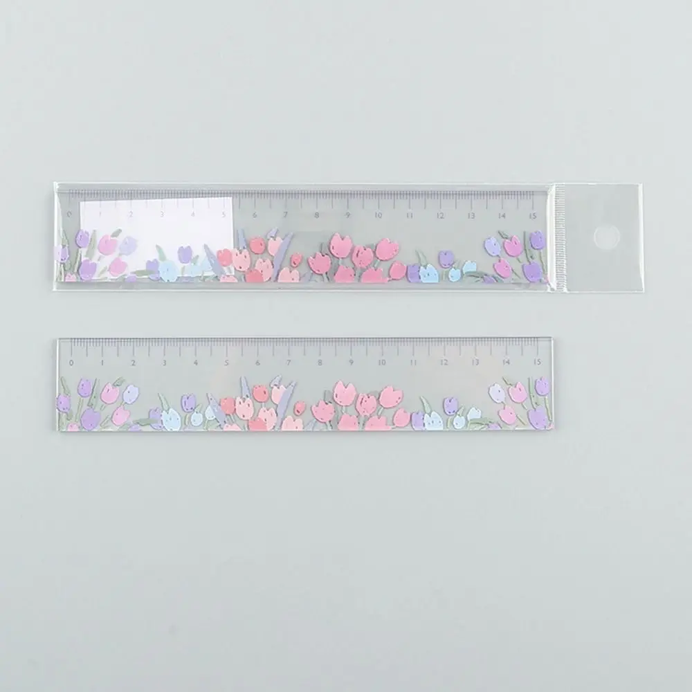 15cm Straight Ruler Creative Transparent Multifunction Flower Bookmark Tulip Acrylic Drafting Ruler Student
