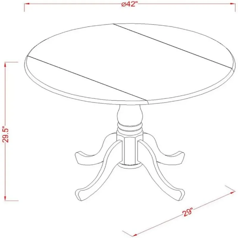 Modern Dining Table Set Includes Round Wooden Dropleaf 4 Black Linen Fabric Upholstered Chairs