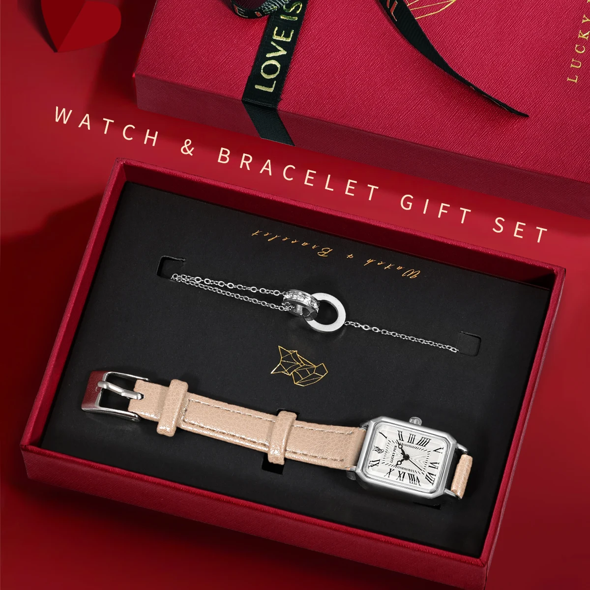 LUCKY FOX 新しい 2 個の女性のギフトボックス時計ブレスレット