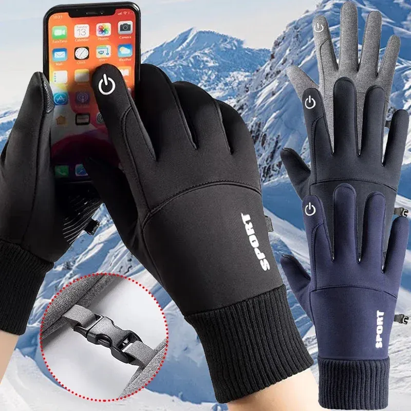 Touchscreen Thermal Gloves Silicone Printing Double Layer Warm Glove Cycling Mountain Climbing Thick Lining Waterproof Gloves