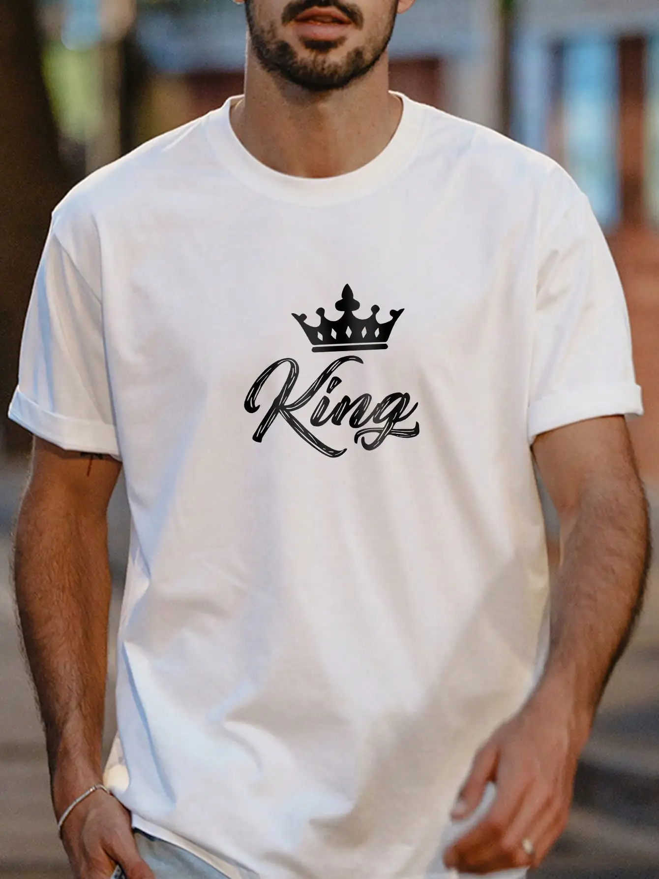 

Мужская хлопковая футболка с коротким рукавом, принтом и надписью