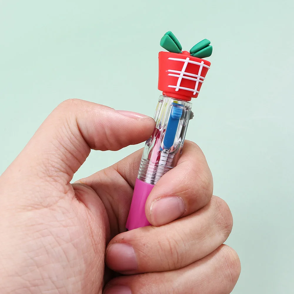 1Pcs Kawaii Christmas Mini 4 Color Ballpoint Pen Cute Elk Santa Claus Gift Retractable Pen Stationery School Supplies