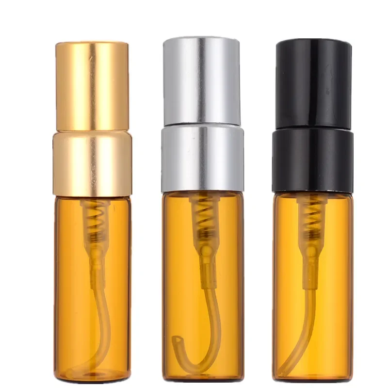 

100pcs 3ml Amber Glass Perfume Spray Bottle Travel Empty Parfum Atomizer Transparet Glass Sample Vials Refillable