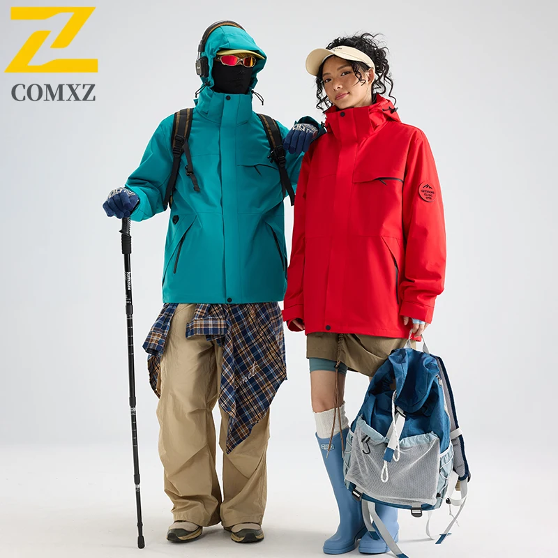 EiAO Outdoor Jacket Couple 2-Piece Set Men Women Waterproof Windproof Breathable Hiking Climbing Three-in-One Coat Streetwear
