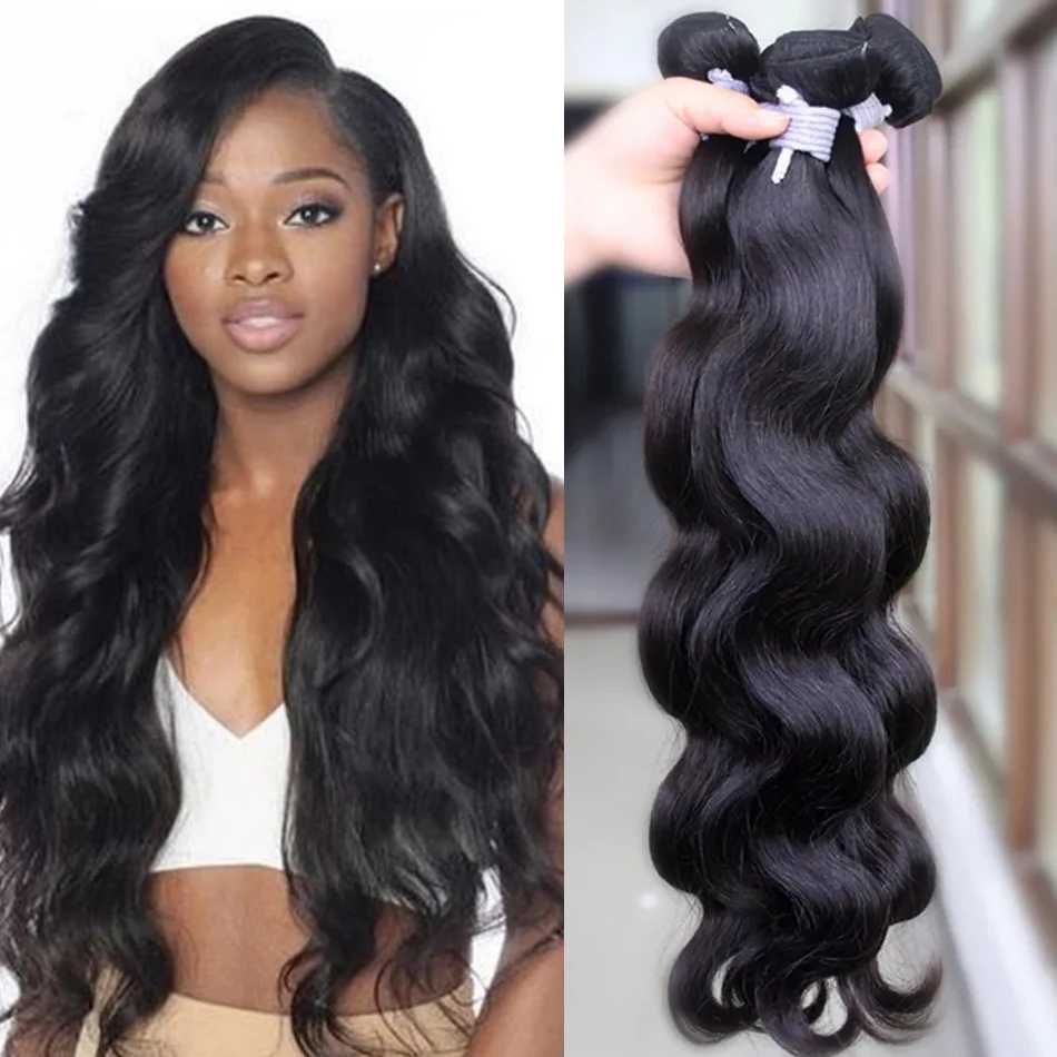 

Unprocess Body Wave Human Hair Bundles 12-22 Inch Remy Indian Hair Extensions 100g/Bundle Natural Black Color Double Weft Hair