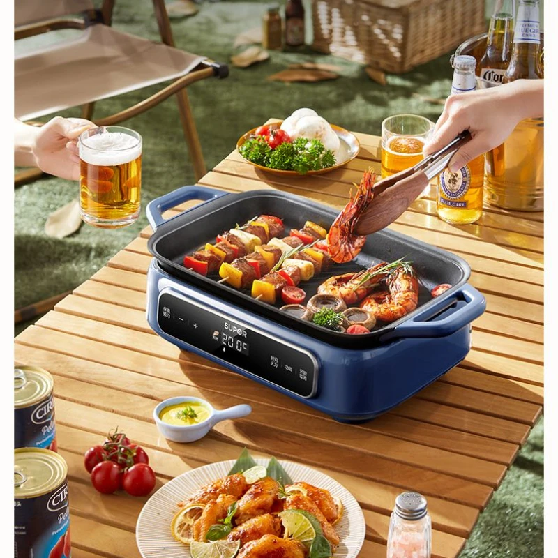 Multifunctional cooking pot electric barbecue boiler shabu shabu grill all-in-one household steaming, boiling
