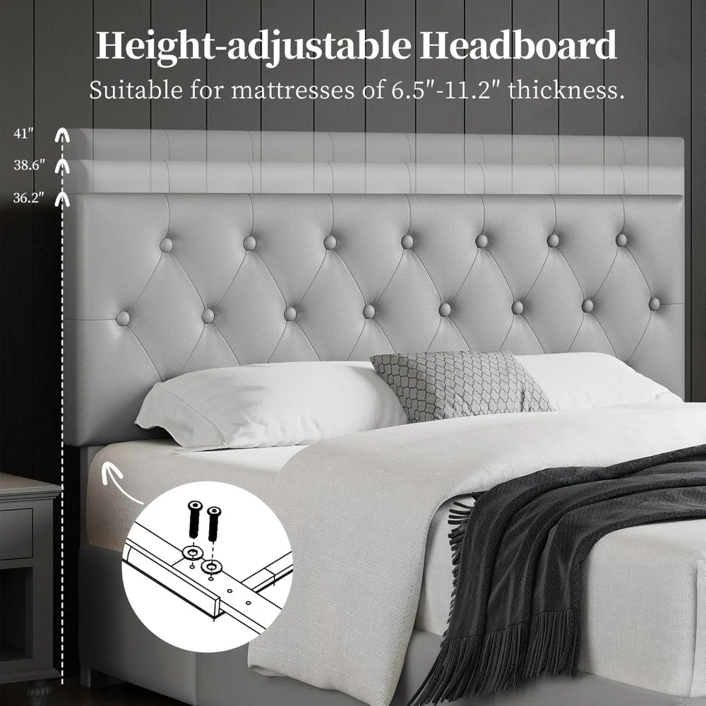 Yaheetech Queen Bed Frame with Adjustable Diamond Button-Tufted Headboard/3 Drawers Storage, Queen Platform Bed/Strong Wooden Sl 4