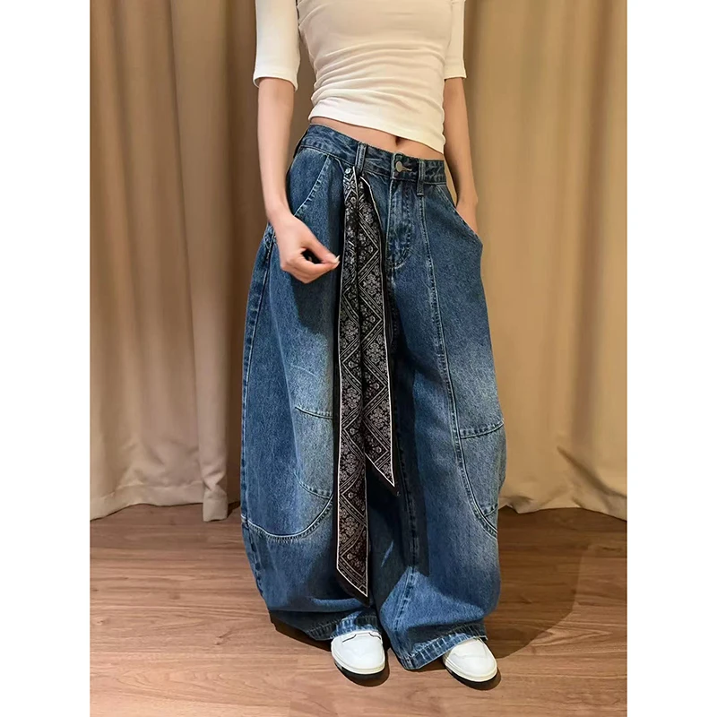 2025 Autumn Women Vintage Y2K 2000s High Waist Jeans Korean Oversize Fashion Loose Casual Blue Wide Leg Pants Lady Streetwears 3