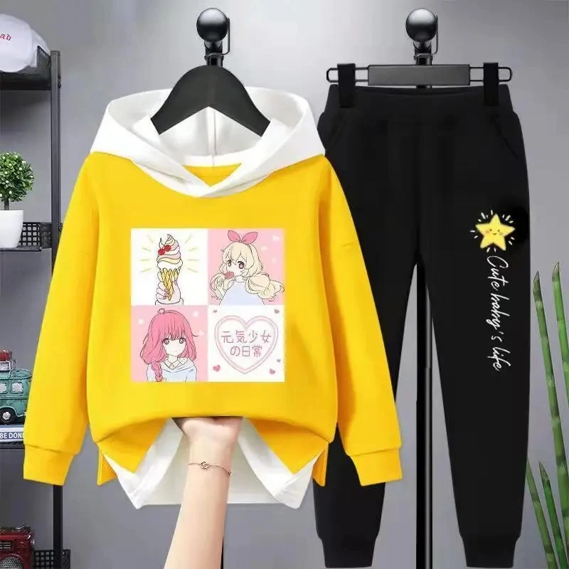 Girl Casual Set 2Pcs Spring Autumn Toddler Girls Cartoon Hooded Coat T-shirt Pants Students Tracksuit kids clothing set girls clothing set