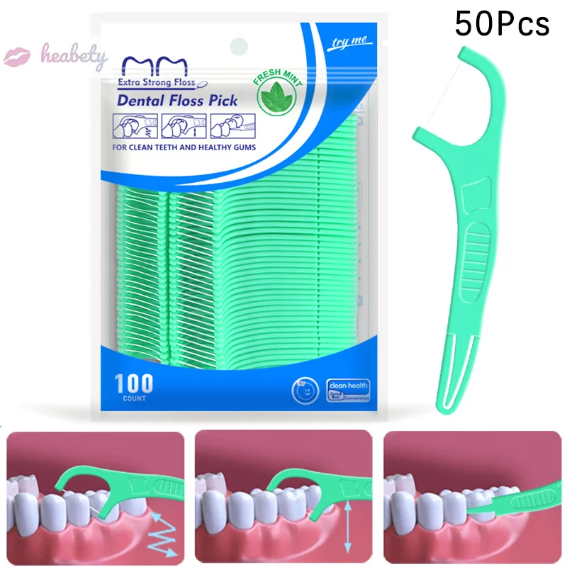 

100Pcs/Bag Micro Mint Dental Flossers Double Headed Folding Dental Floss Stick Interdental Oral Hygiene Care Toothpick Tools