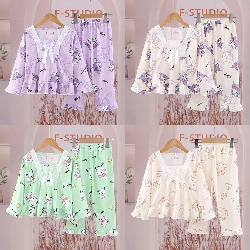 

Miniso New Kawaii Kids Sleepwear Anime Kuromi Pochacco Cinnamoroll Children's Pajamas Girl Pijama Spring Loungewear Home Clothes