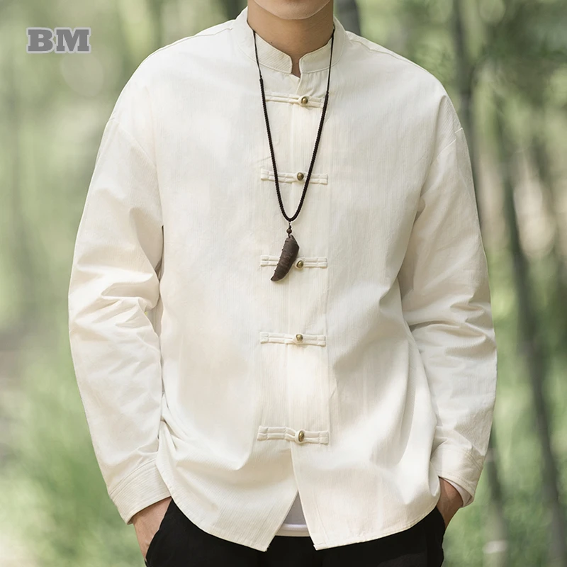 

Chinese Traditional Dress Loose Plus Size Shirt For Men Clothing Spring Autumn Ethnic Style High Quality Coat Black Tops Male