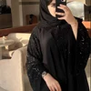 2025 Ramadan noir ouvert comprend Hijab Turban Abaya dubaï luxe vêtements islamiques robe musulmane noir perlé dubaï Abaya pour les femmes