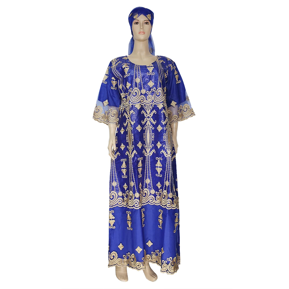 sachin and babi light blue dress MD Luxury Mesh Sleeve Velvet Dresses For Women African Dashiki Embroidery  Long Dress No Headtie Nigerian Robe Party Kaftan Wears main image 0