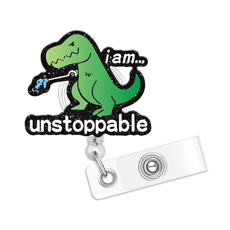 Glitter Acrylic Sloths Dinosaurs Retractable ID Badge Holder 360 Rotating Alligator Clip Doctor Name Holder badge holder retractable badge reel